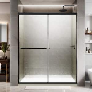 56 in. to 60 in. W x 70 in. H Sliding Glass Shower Door in Matte Black Finish with Rain Tempered Glass