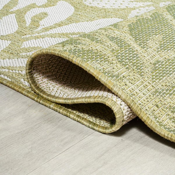 JONATHAN Y Zinnia Modern Floral Textured Weave Green/Cream 5 ft. x