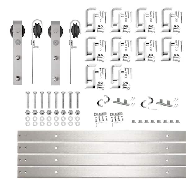HOMACER 13 ft./156 in. Brushed Nickel Double Track Bypass U-Shape Sliding Barn Door Hardware Kit - Classic Design Roller