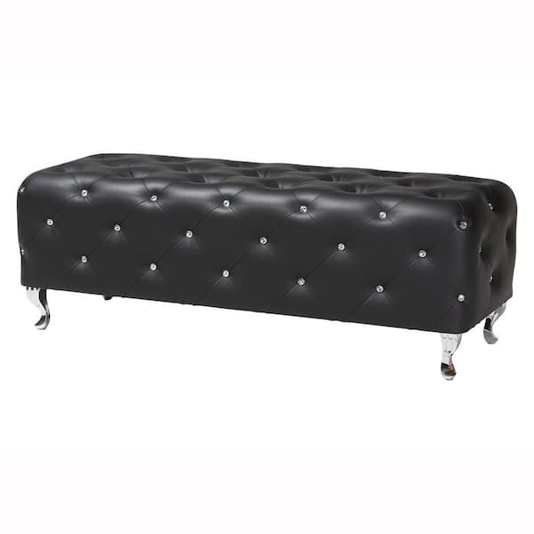 Baxton Studio Stella Glam Black Faux Leather Upholstered Ottoman