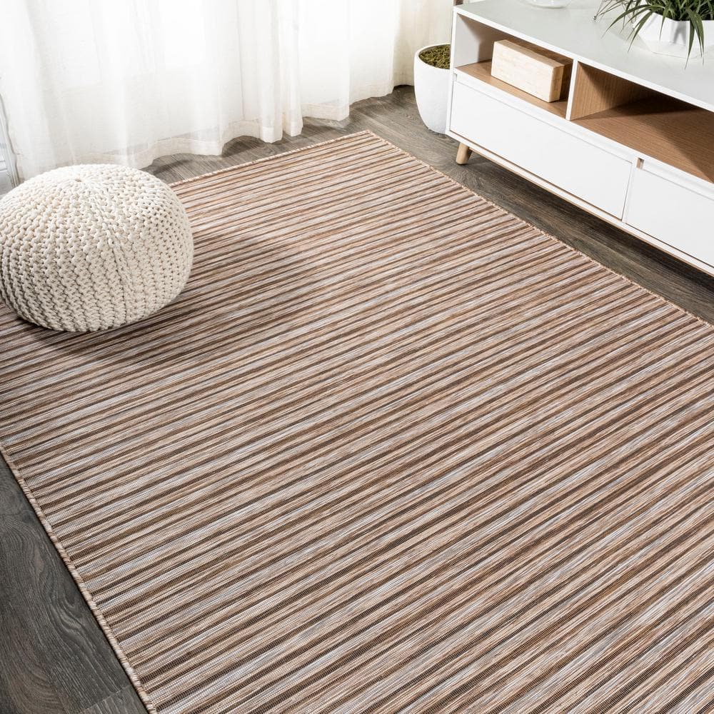 Heathered Stripes Brown/Natural 8' x 10' Synthetic Easy-Care Area Rug