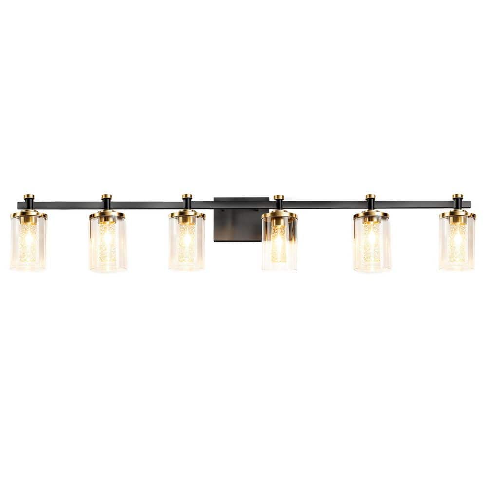 Crystal Cylinder 47 in. 6-Light Black Integrated 3CCT LED Vanity Light with Clear Glass Shade for Bathroom price history on PriceWatchPro