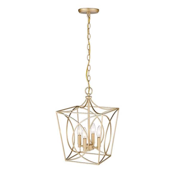 Tracy 12 in. 4-Light Painted Modern Gold Indoor Hanging Pendant Light