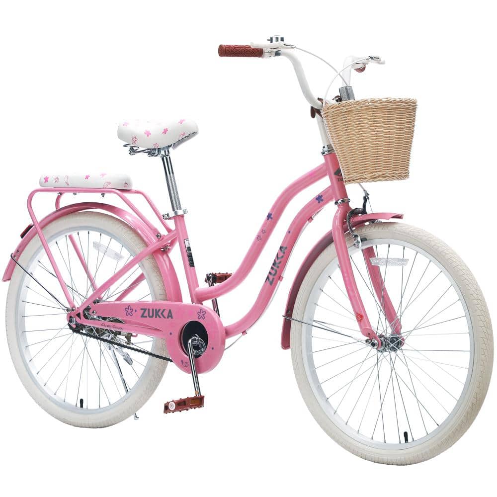 24 in.Pink City Bike for Girls, Single Speed Commuter Bicycle with Wicker Basket & Rear Rack price history on PriceWatchPro