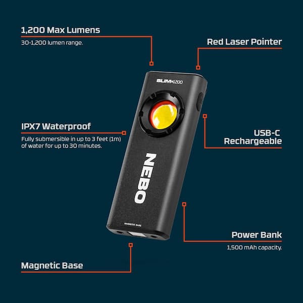 NEBO Slimplus 1200 Lumens Rechargeable Flashlight and Power Bank