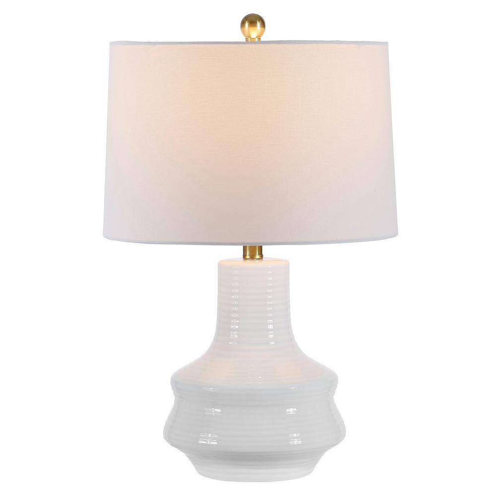 Ivory Ceramic Arc Table Lamp with Drum Shade