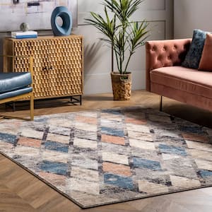 Saoirse Distressed Trellis Blue 5 ft. 3 in. x 7 ft. 7 in. Indoor Area Rug