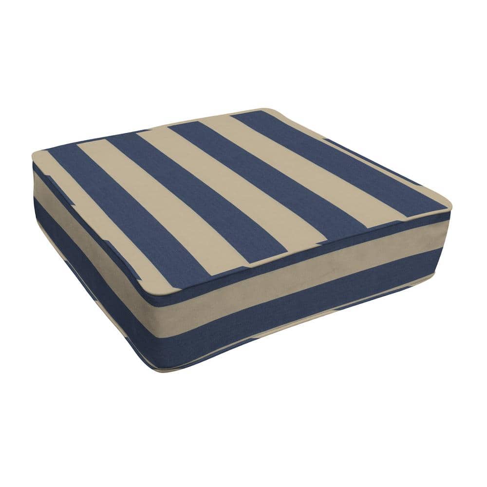 Outdoor Deep Seating Lounge Seat Cushion Cabana Stripe Blue and Khaki