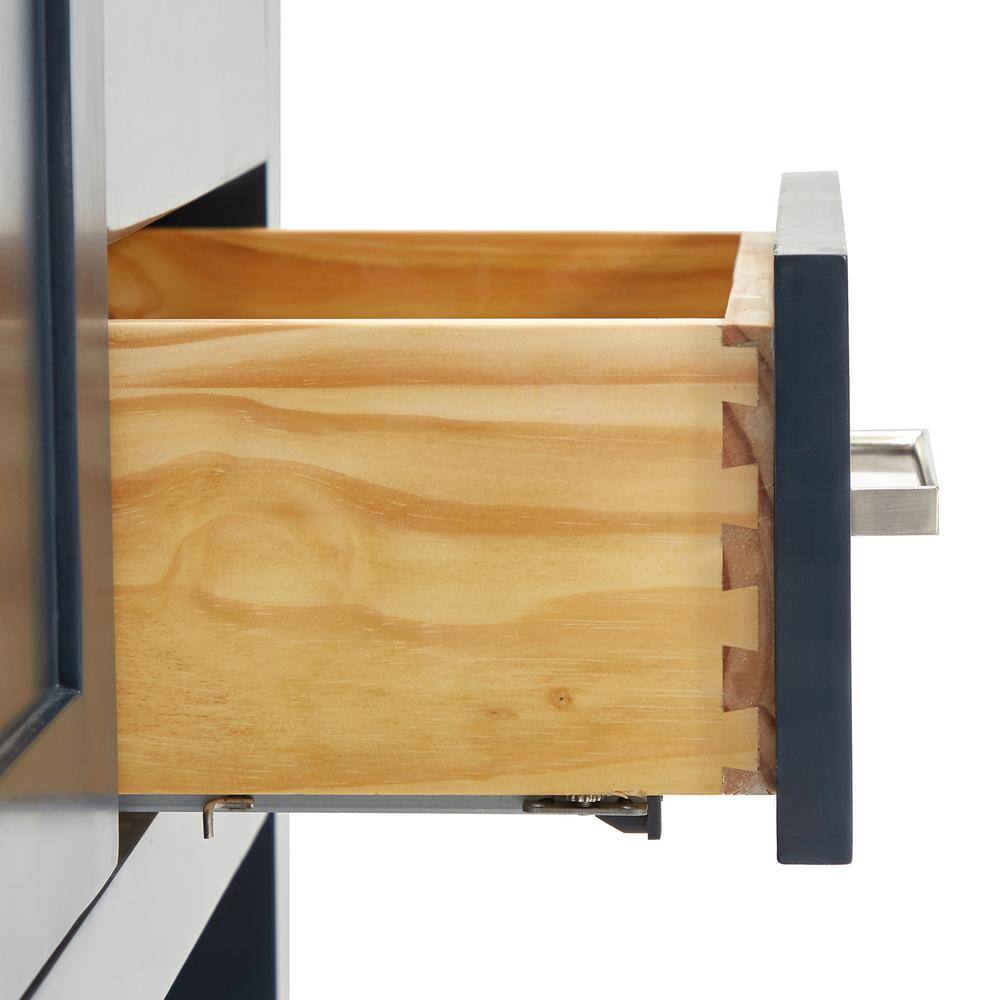 Midnight Blue Solid Wood Double Sink Freestanding Vanity with Quartz Top