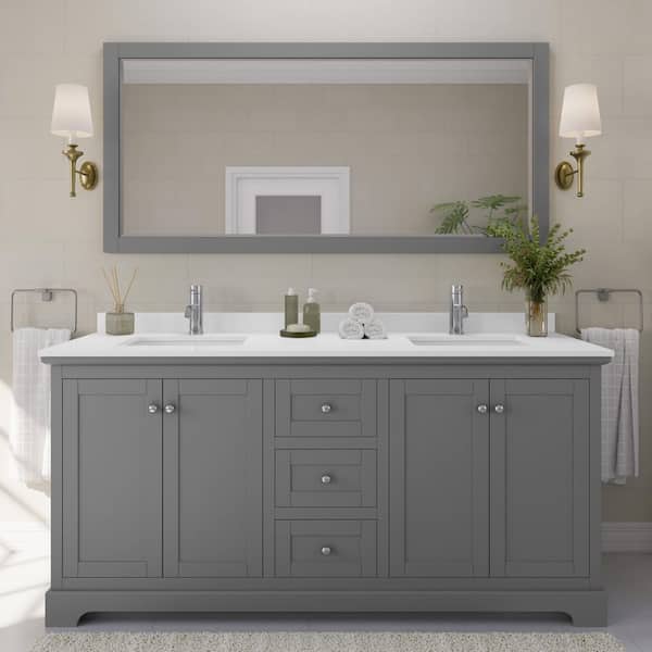 Avery 72 in. W x 22 in. D x 35 in. H Double Bath Vanity in Dark Gray with White Quartz Top
