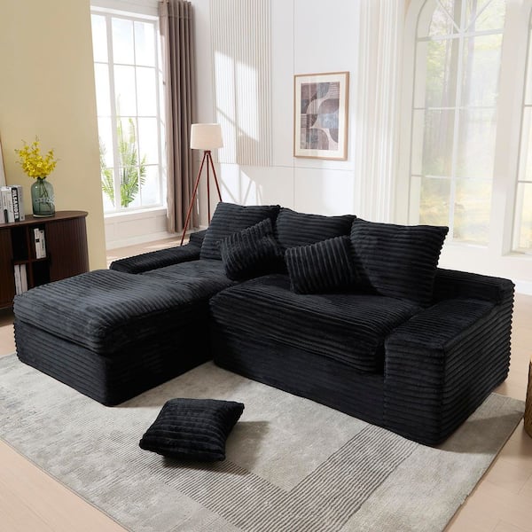 4-Seats Modular Sectional 98 in. W Armless Fabric L-Shaped Performance Fabric Sofa in. Black with Chaise