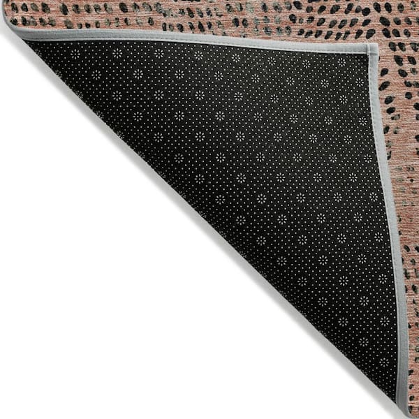 Salmon, Charcoal, Beige 8 ft. x 10 ft.  Woven Geometric Polyester Rectangle Indoor / Outdoor Area Rug