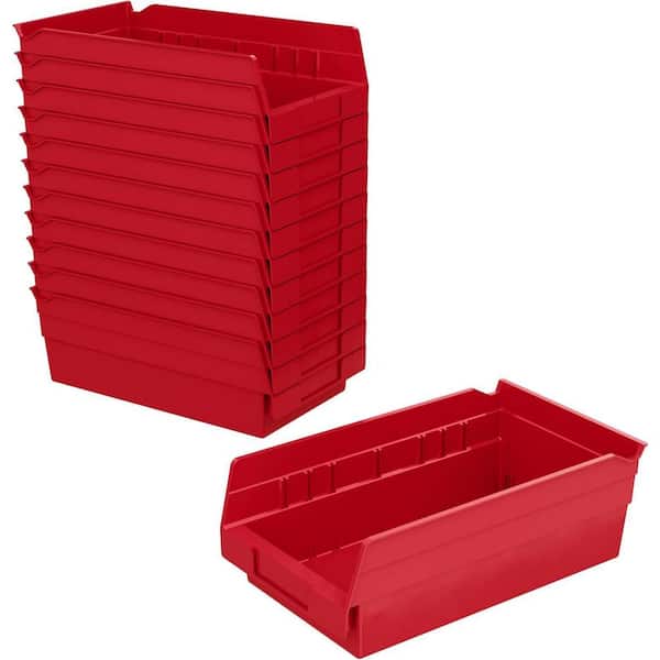 30130 Series, 6 5/8 in. W x 11 5/8 in. D x 4 in. H, Red Open Hopper Shelf Bins Storage Organizer System, 12-Pack