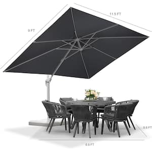 9 ft. x 11 ft. Outdoor Patio Cantilever Umbrella White Aluminum Offset 360° Rotation Umbrella in Light Gray
