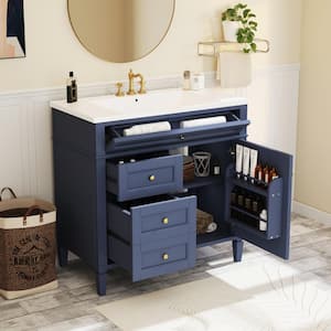 35 in. W x 17.87 in. D x 33 in. H Single Sink Freestanding Bath Vanity in Blue with Grey Resin Top and Storage Cabinet