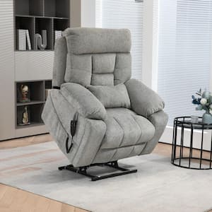 Enhanced Flagship Oversized Dual OKIN Motor Chenille Lift Recliner with Massage Heating and Assisted Standing - Grey