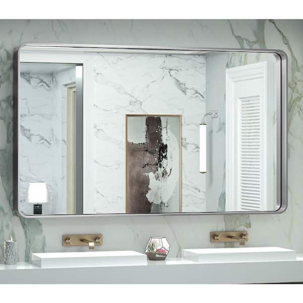 TETOTE 60 in. W x 36 in. H Rectangular Aluminum Framed Wall Mount Bathroom Vanity Mirror in Silver