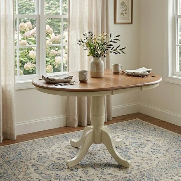 Laurel Traditional Hickory/Shell Solid Wood 48 in Oval Pedestal Base Dining Table Seats 4