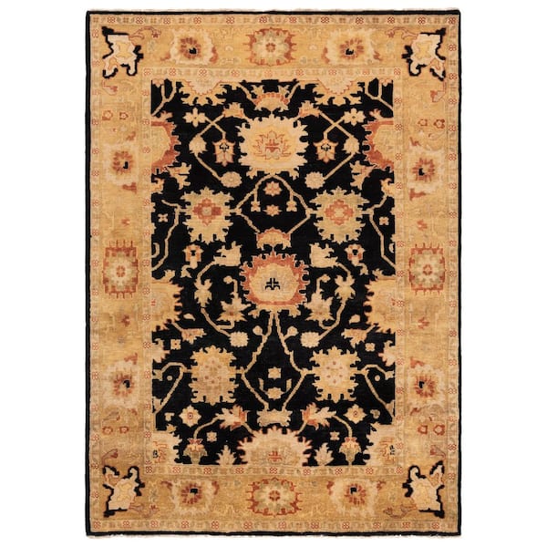 Oushak 6 ft. x 9 ft. Black/Light Gold Persian Area Rug