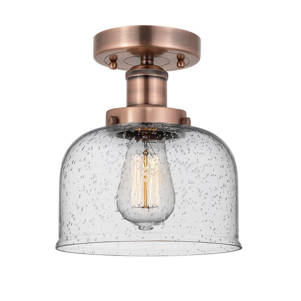 Bell 7.75 in. 1-Light Antique Copper Art Nouveau Semi-Flush Mount with Seeded Glass Shade price history on PriceWatchPro
