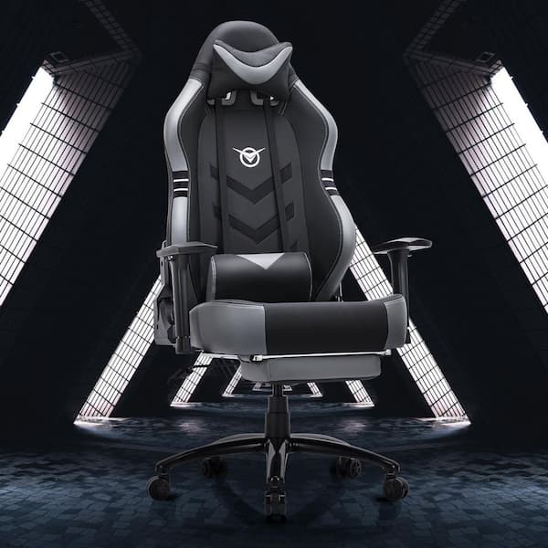 Bestier 350LBS Big and Tall Gray Gaming Chair Sweat-Proof Uphostery Leather w/3D Adjustable Height and Footrest