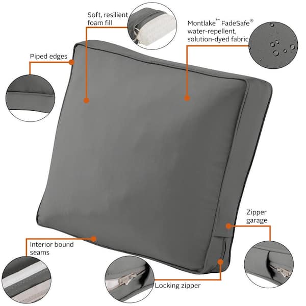 Classic Accessories Montlake FadeSafe Contoured Patio Dining Seat Cushion - 20 in. Light Charcoal