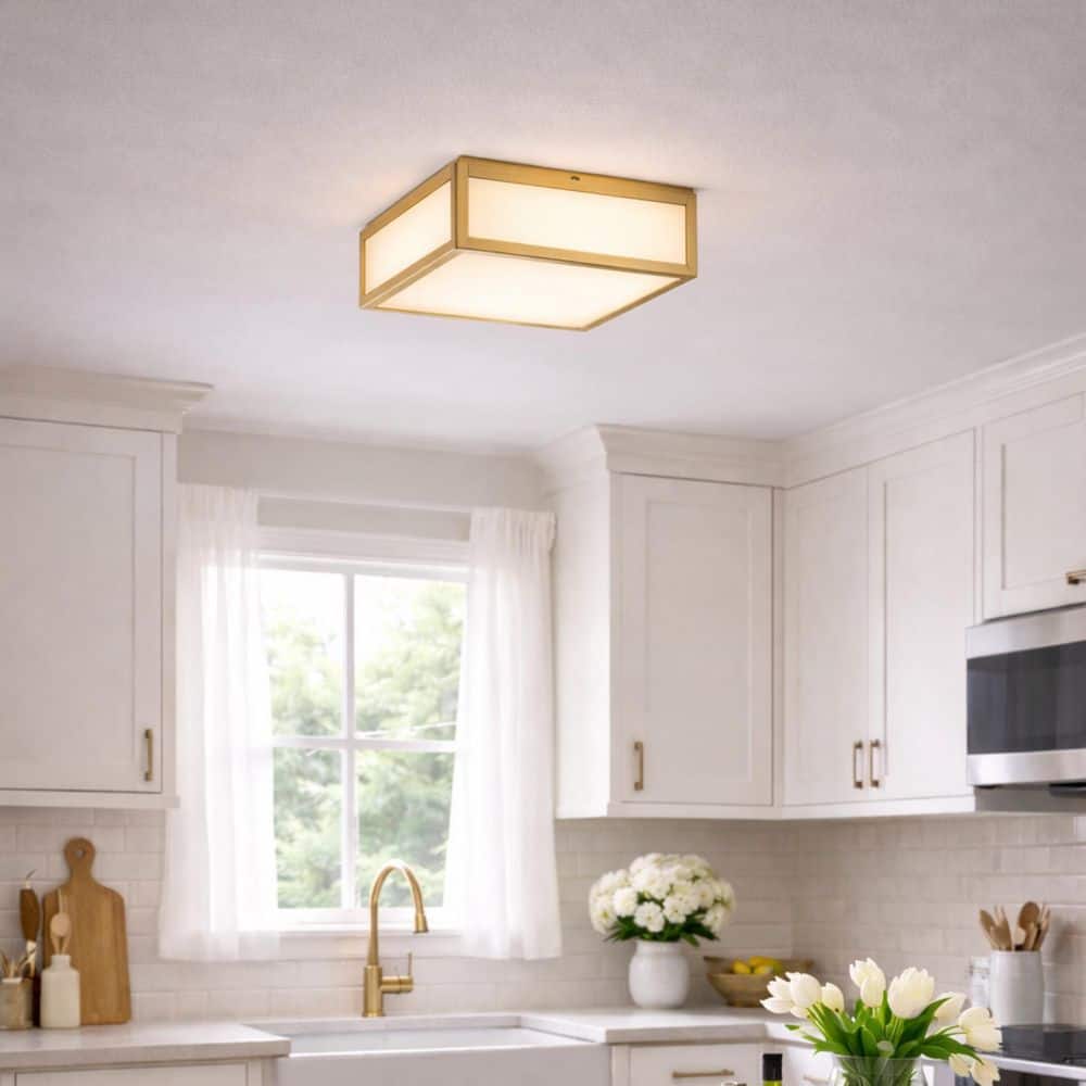 10 in. Square Antique Brass Dimmable Integrated LED Flush Mount Ceiling Light with Glass Shade,3CCT Temperature price history on PriceWatchPro