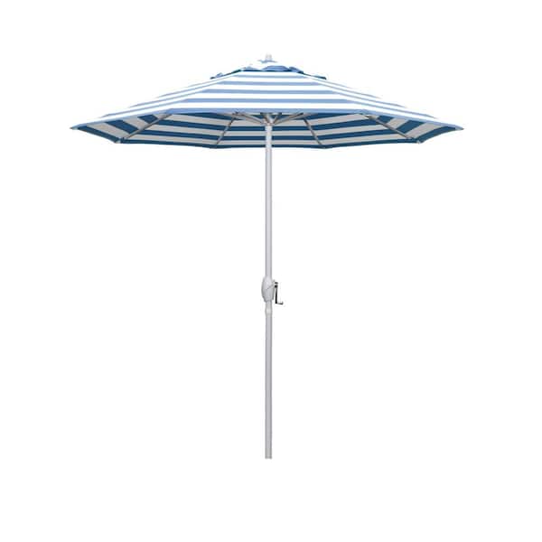 California Umbrella 7.5 ft. Matted White Aluminum Market Patio Umbrella Auto Tilt in Cabana Regatta Sunbrella