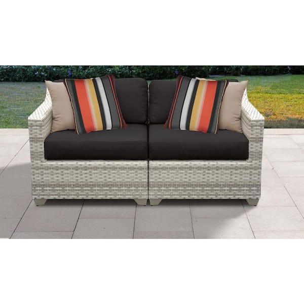 TK CLASSICS Fairmont 2-Piece Wicker Outdoor Sectional Loveseat with Black Cushions