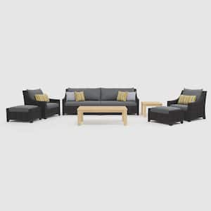 Deco/Kooper 8-Piece Wood Wicker Patio Conversation Set with Sunbrella Charcoal Gray Cushions
