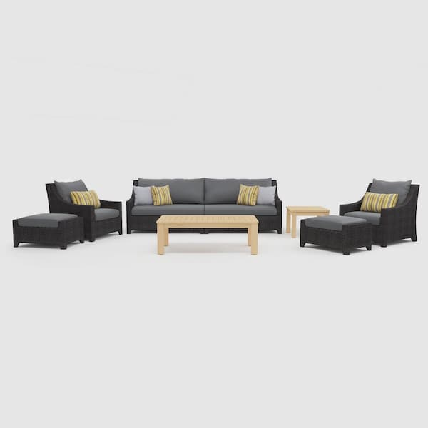 RST BRANDS Deco/Kooper 8-Piece Wood Wicker Patio Conversation Set with Sunbrella Charcoal Gray Cushions