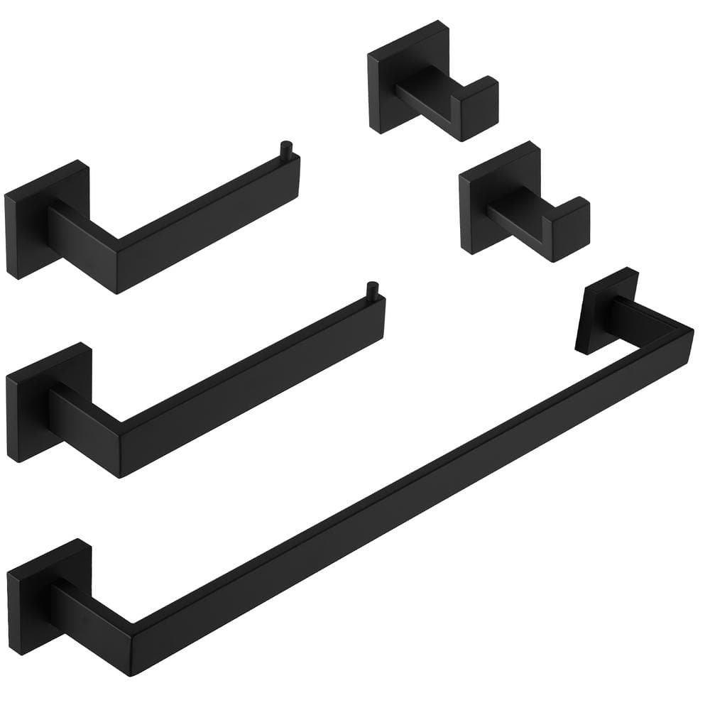 Matte Black Stainless Steel 5-Piece Bathroom Hardware Set