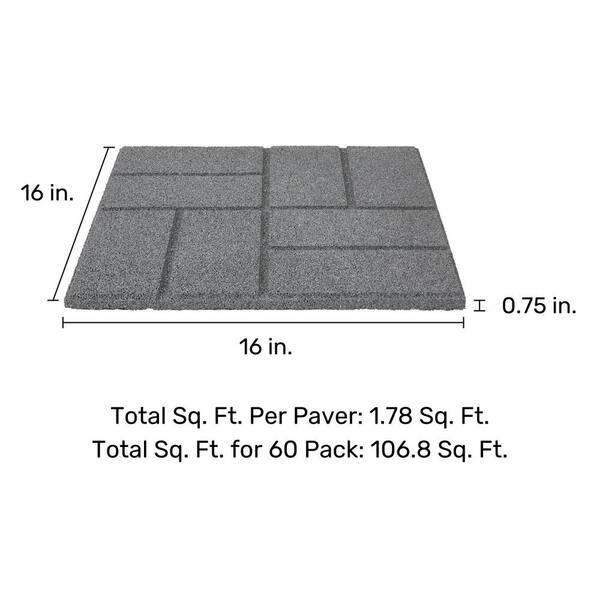 Vigoro 16 in. x 16 in. x 3/4 in. Black/Gray Blended Dual-Sided Rubber Paver (60-Pack)