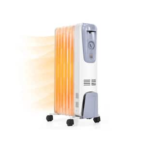 1500-Watt White Electric Oil Filled Radiant Space Heater with Overheat Protection and 4 Bottom Wheels