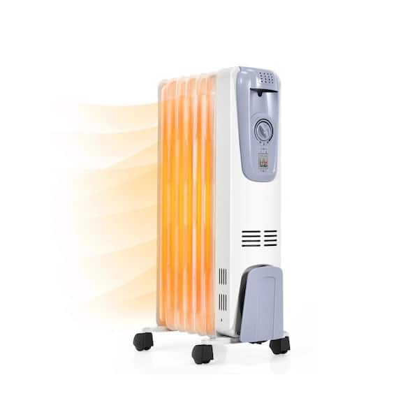 Etokfoks 1500-Watt White Electric Oil Filled Radiant Space Heater with Overheat Protection and 4 Bottom Wheels