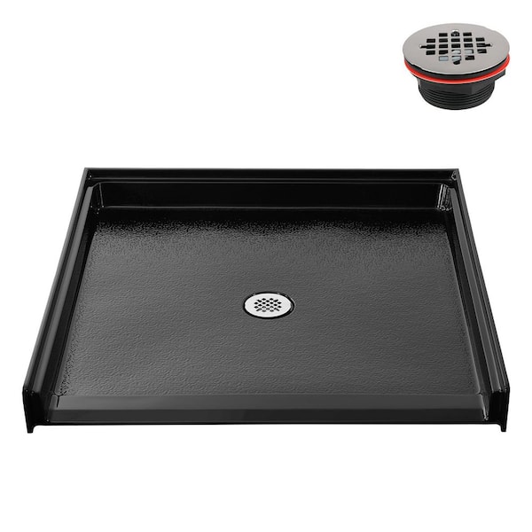 Streamline 48 in. x 38 in. Alcove Acrylic ADA Shower Pan Base in Glossy Black with Center Drain, Drain Included