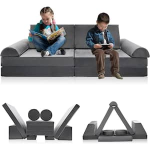 Kids Couch Sofa Gray 10-Piece Composite Outdoor Couch with Cushion Guard Gray Cushions