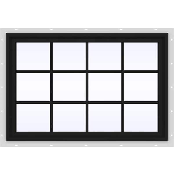 JELD-WEN 48 in. x 36 in. V-4500 Series Bronze FiniShield Vinyl Fixed Picture Window with Colonial Grids/Grilles
