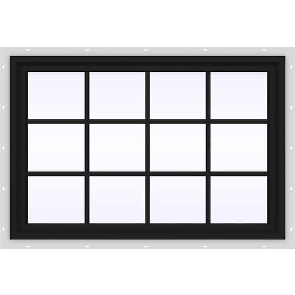 48 in. x 36 in. V-4500 Series Bronze FiniShield Vinyl Fixed Picture Window with Colonial Grids/Grilles
