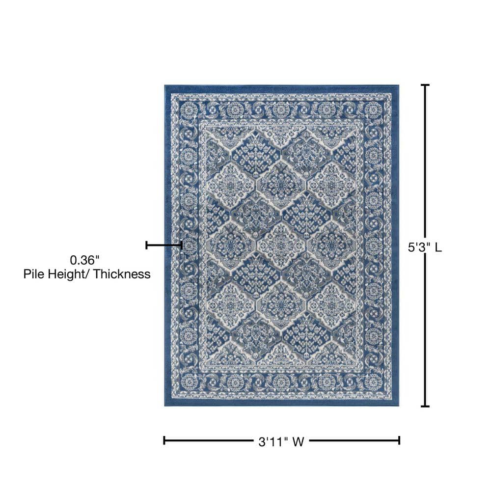 Hampton 4' x 6' Navy Synthetic Rectangular Area Rug