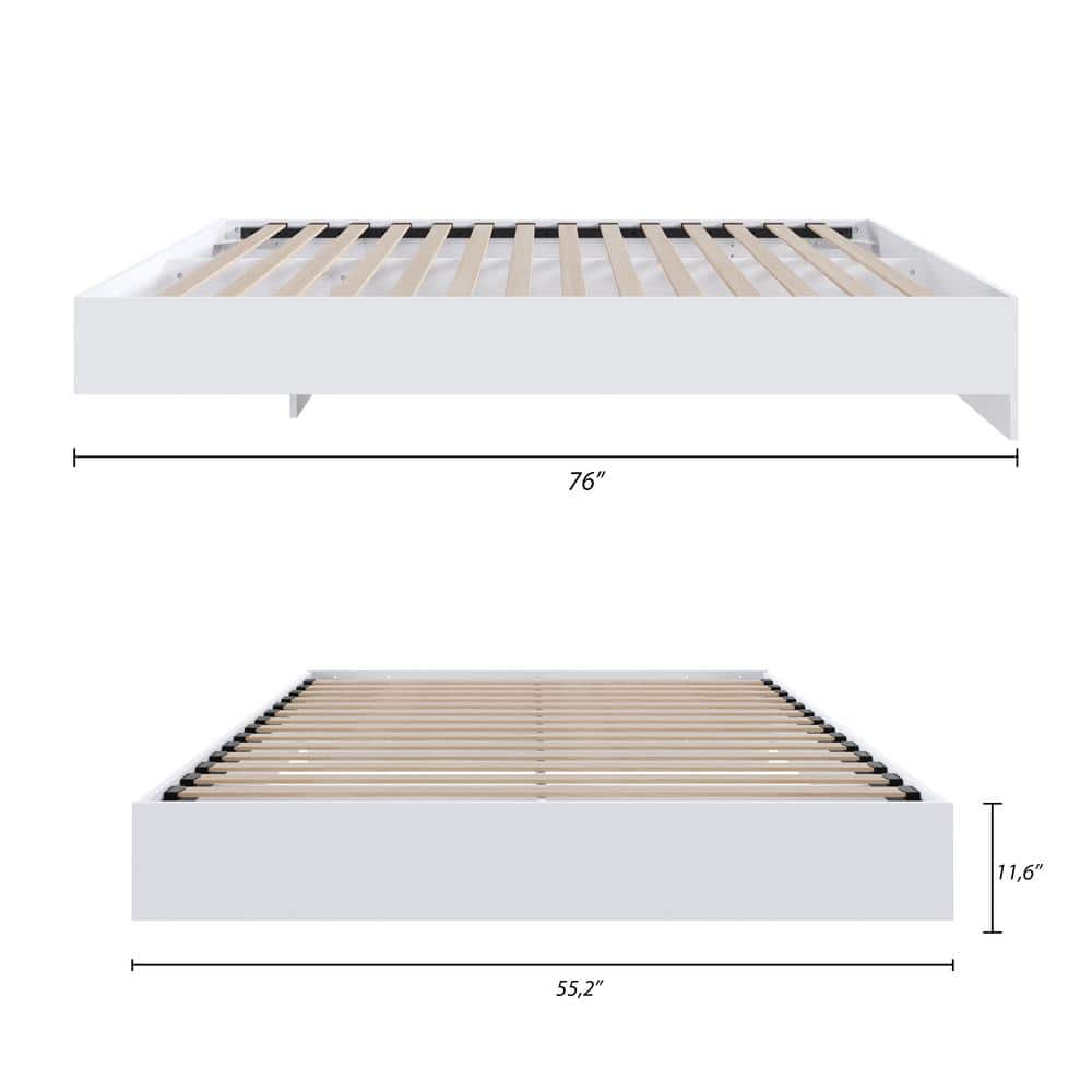 Aerial White Full/Double Floating Platform Bed with Wood Frame