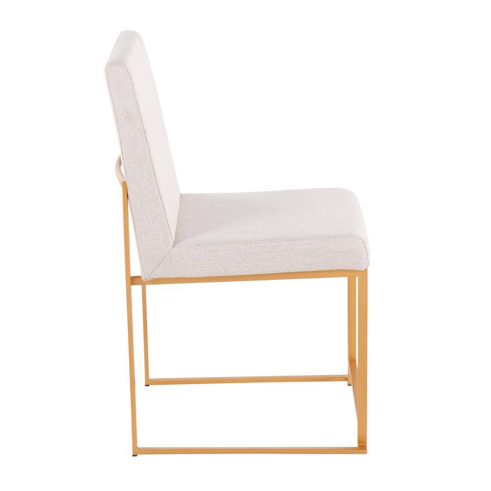Set of 2 Beige Upholstered Dining Chairs with Gold Metal Frame