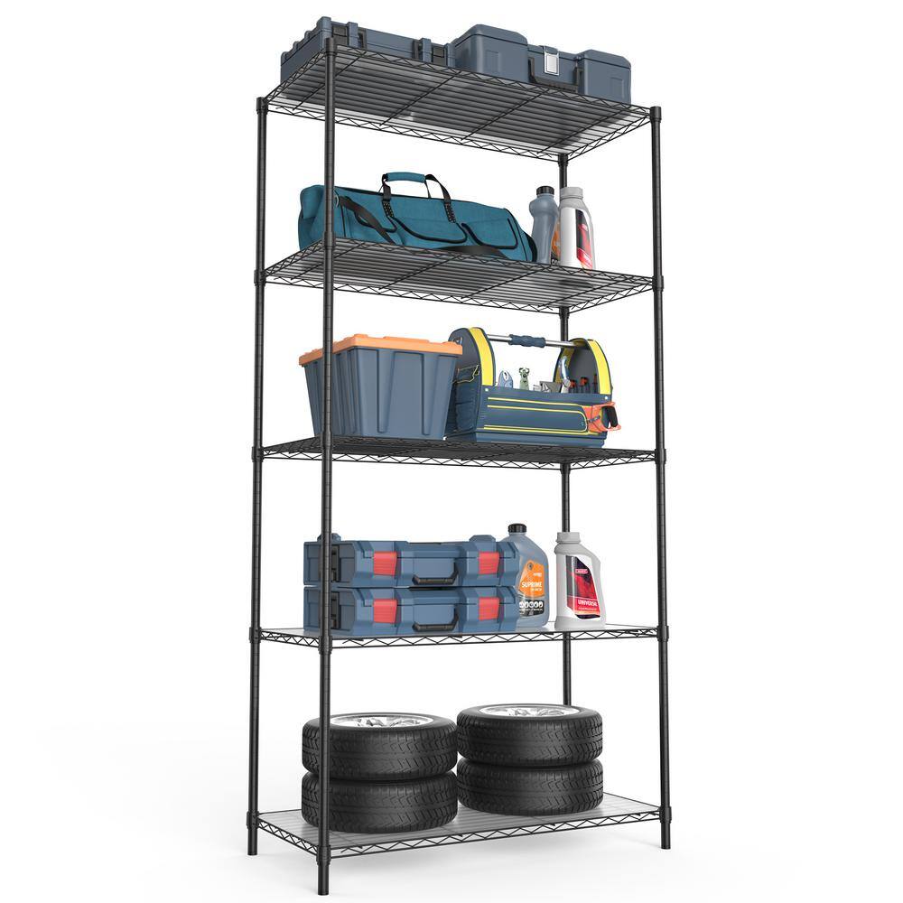 Black 72" Metal 5-Tier Adjustable Wire Shelving Unit