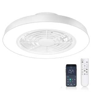 20 in. Indoor White Caged Enclosed Ceiling Fan with LED Light Modern Low Profile Ceiling Fan with Remote and App Control