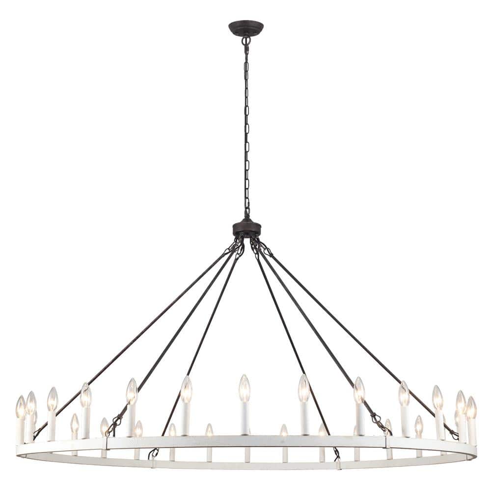 30 - Light 60 in. Antique Brown & Distressed White Oversized Modern Farmhouse Wagon Wheel Chandelier for Living Room price history on PriceWatchPro