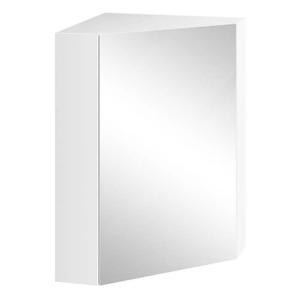 15.5 in. W x 23.5 in. H Corner Rectangular White Engineered Wood Surface Mount Medicine Cabinet with Mirror