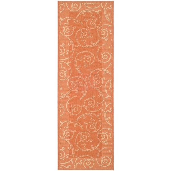 SAFAVIEH Courtyard Terracotta/Natural 2 ft. x 10 ft. Border Indoor/Outdoor Patio  Runner Rug