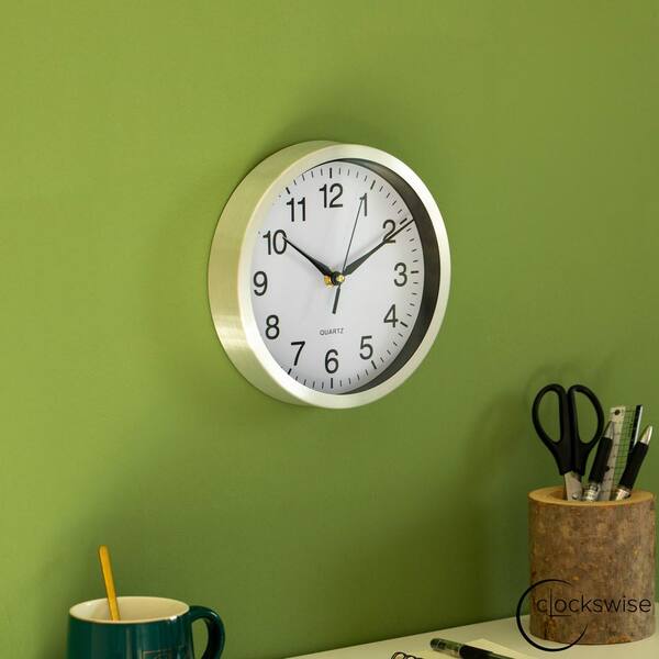 CLOCKSWISE 8 in. Round Quartz Wall Clock Non-Ticking Battery