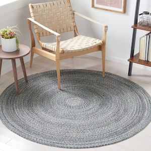 Braided Green Gray 3 ft. x 3 ft. Abstract Round Area Rug