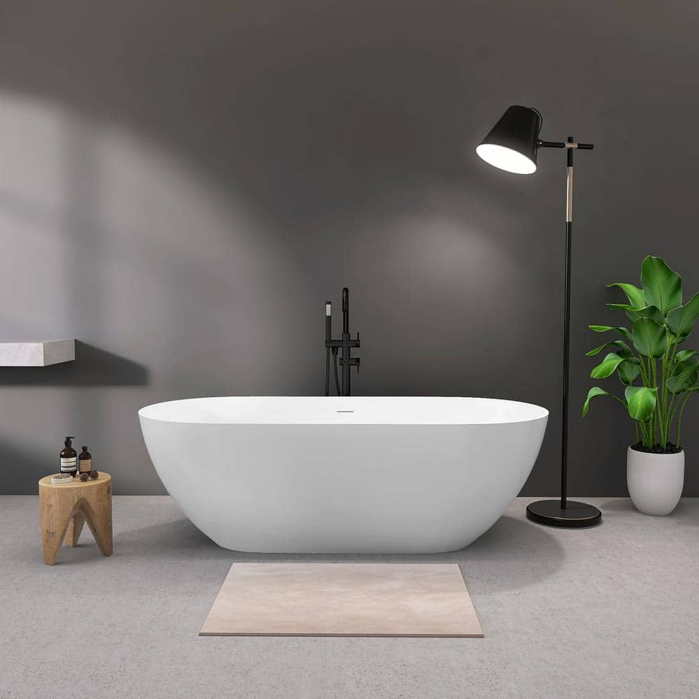 Xspracer Moray 63 in. x 30 in. Solid Surface Stone Resin Flatbottom  Freestanding Double Slipper Soaking Bathtub in Matte White JH-ANS0363 - The  Home ...